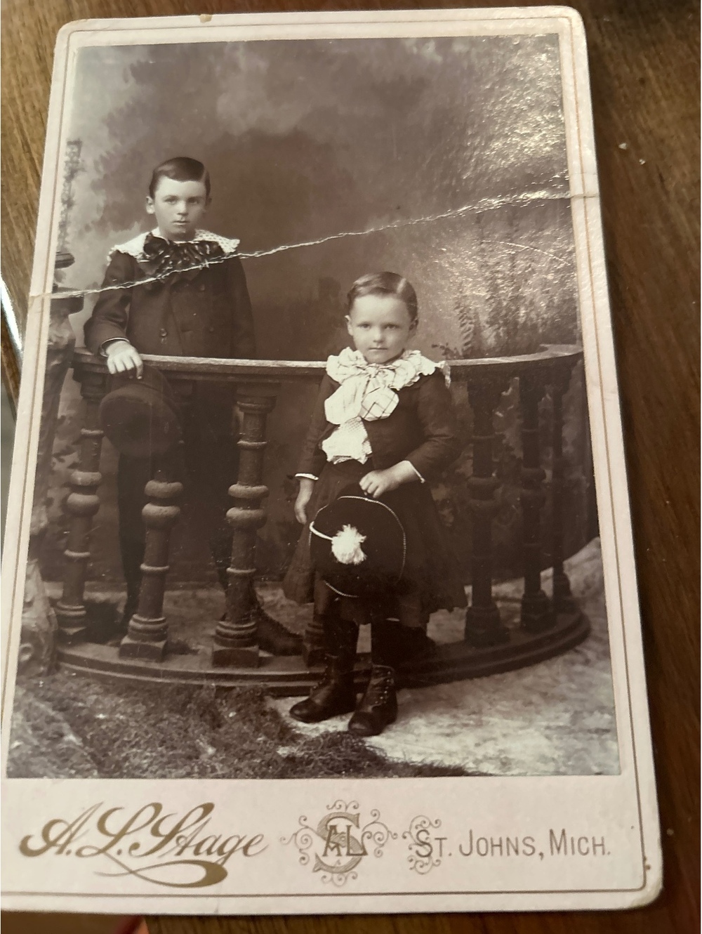 Antique Cabinet Card Photograph of Two Boys in St. Johns, Michigan by A. L. Slag